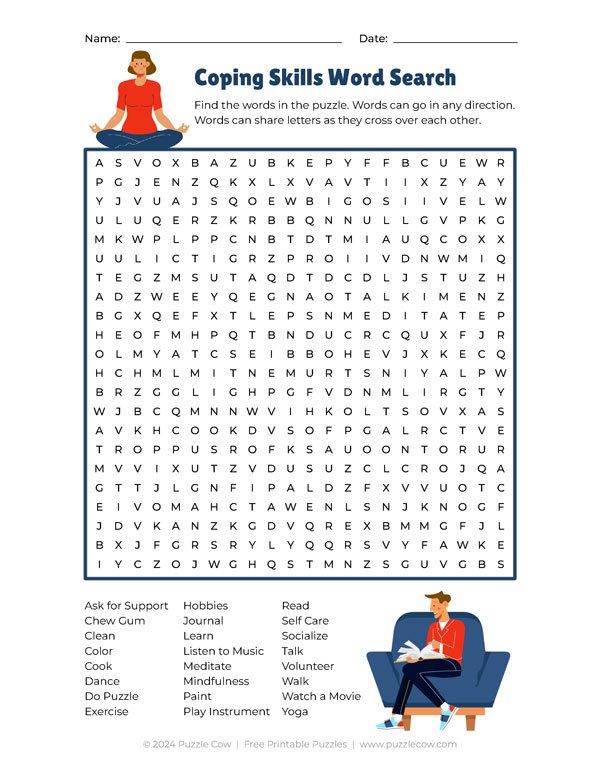 coping skills word search preview