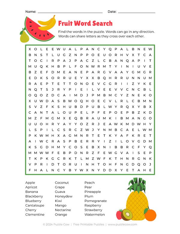 fruit word search preview