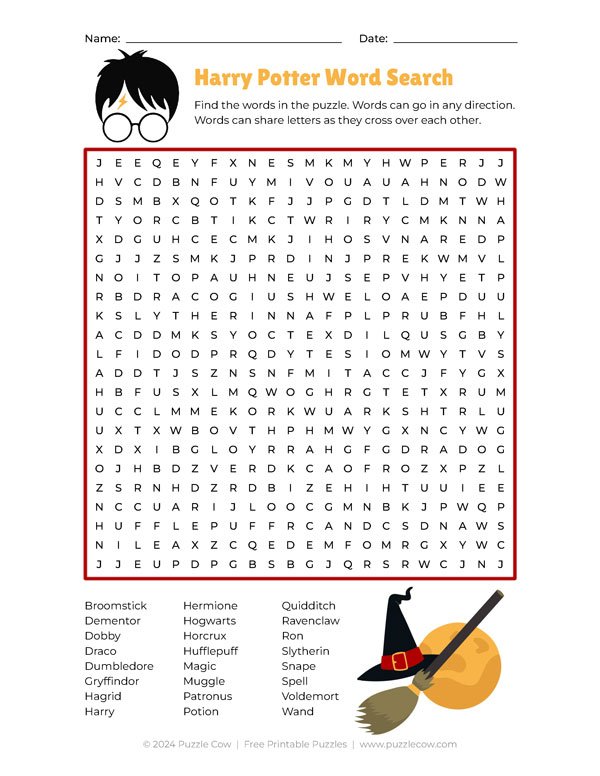 harry potter word search preview