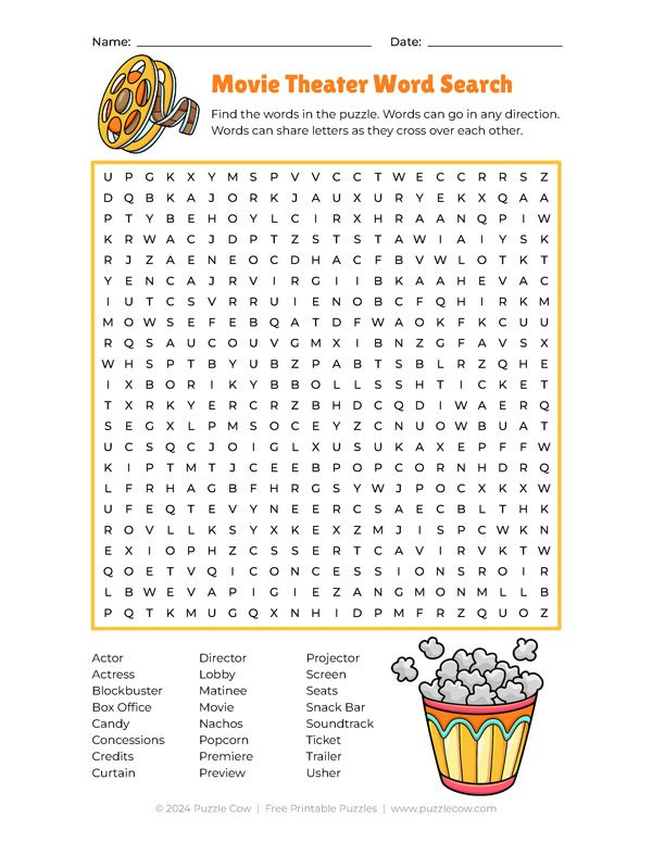 movie theater word search preview